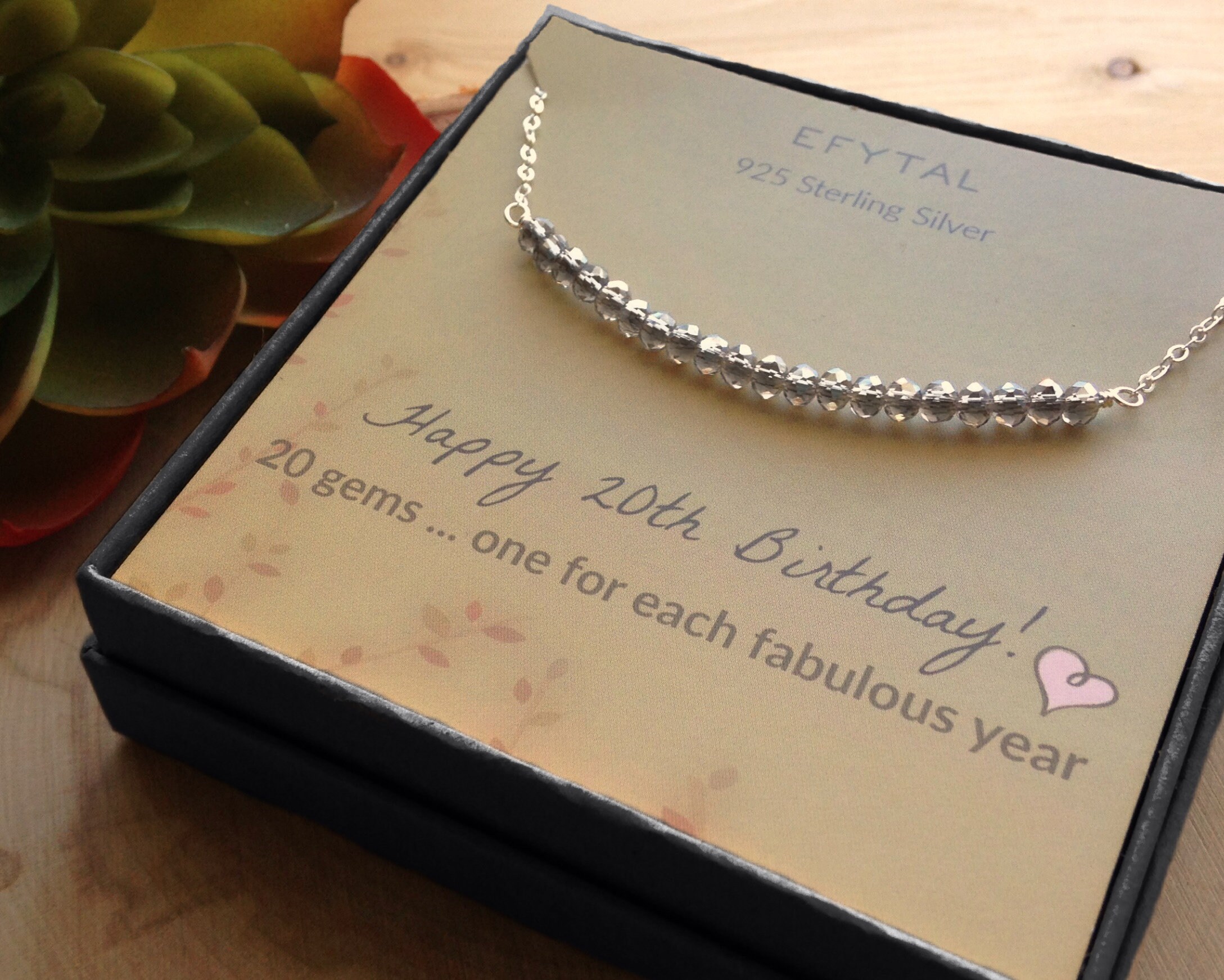 20th Birthday Gifts for Girls Sterling Silver Necklace 20 Beads