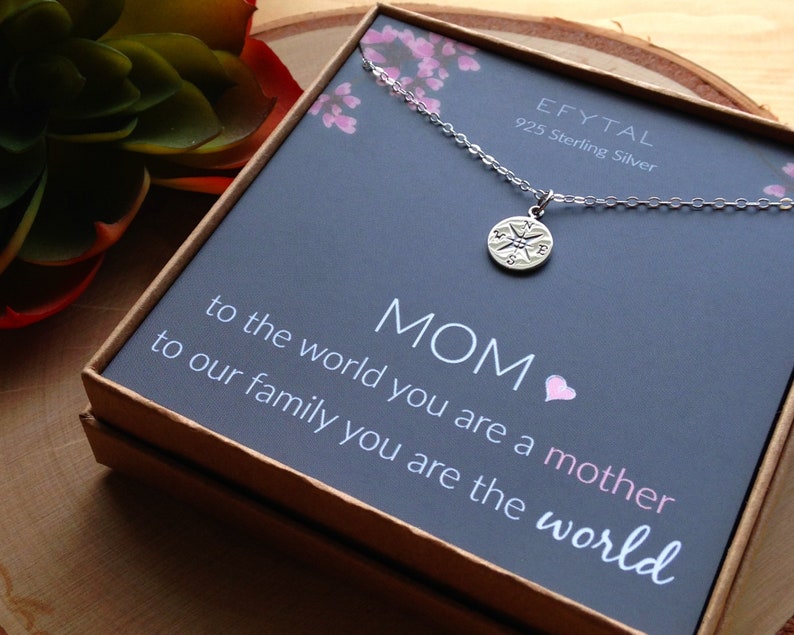 Birthday Gifts for Mom Sterling Silver Jewelry Compass Necklace For Her World 62 Mother/'s Day Gift Ideas