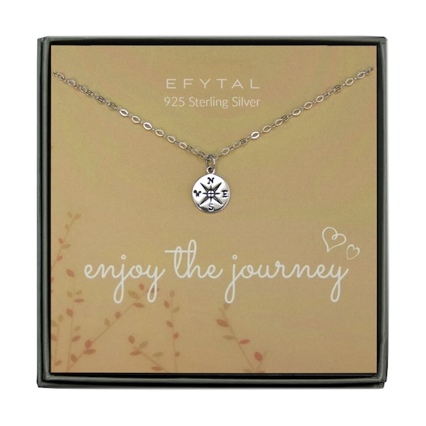 Graduation Gifts for Her, EFYTAL Silver or Gold Compass Necklace, Enjoy The Journey, Small Dainty Pendant for Travel, Long Distance 10