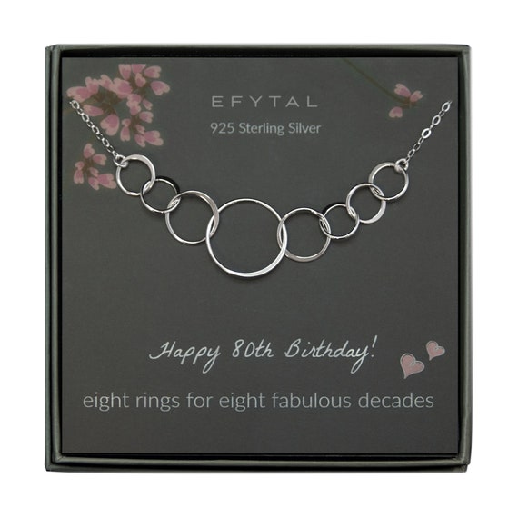 Sterling Silver Eight Circle Necklace for Her EFYTAL 80th Birthday Gifts for Women 80th Party 80 Year Old Birthday Gifts for Women 80th Birthday Decorations for Women 80th Presents 