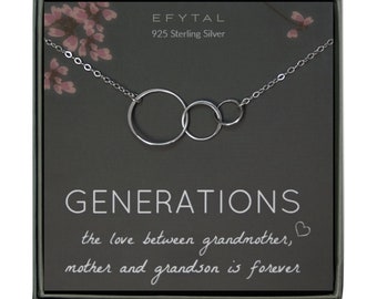 Mother's Day Gifts for Grandma & Mom, EFYTAL Silver or Gold 3 Circles Necklace from Grandson, Birthday  Gift for Mother and Grandmother 53