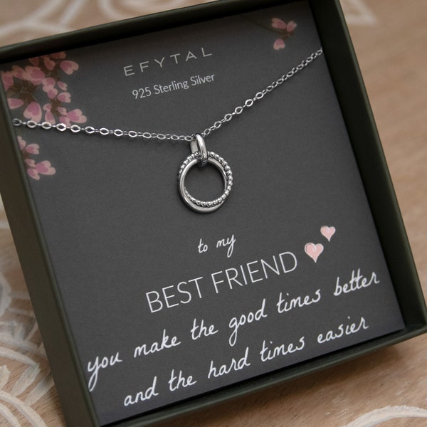 Best Friend Gifts, EFYTAL Sterling Silver Beaded Ring Infinity Connected Ring Necklace, Friendship Necklaces, Jewelry Gift Ideas for BFF 82