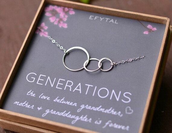 Mom /& Children Mothers Day Jewelry Birthday Gift Sterling Silver 3 Thick Infinity Circles EFYTAL Generations Necklace for Grandma