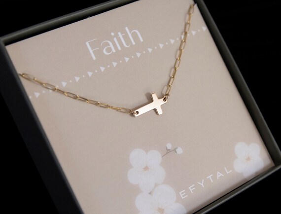 EFYTAL Gold or Silver Sideways Cross Paperclip Necklace for Her