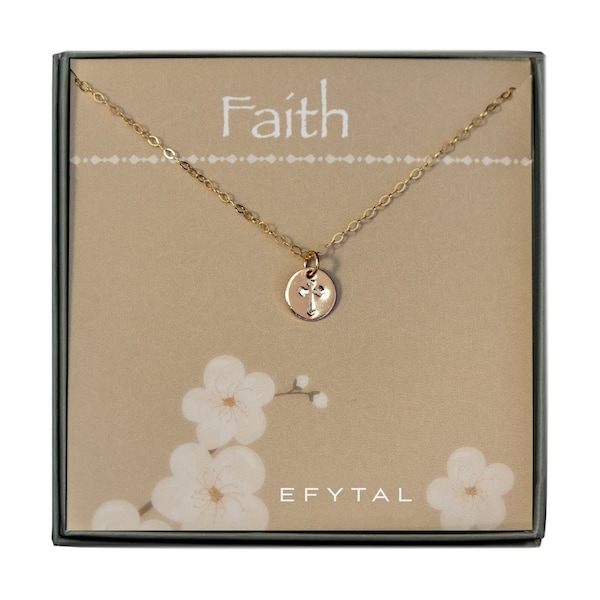 EFYTAL Tiny Hand Stamped Gold Filled Cross Necklace for Her, Religious Gifts for Girls, Niece, Small Dainty Jewelry, First Communion Gift 03