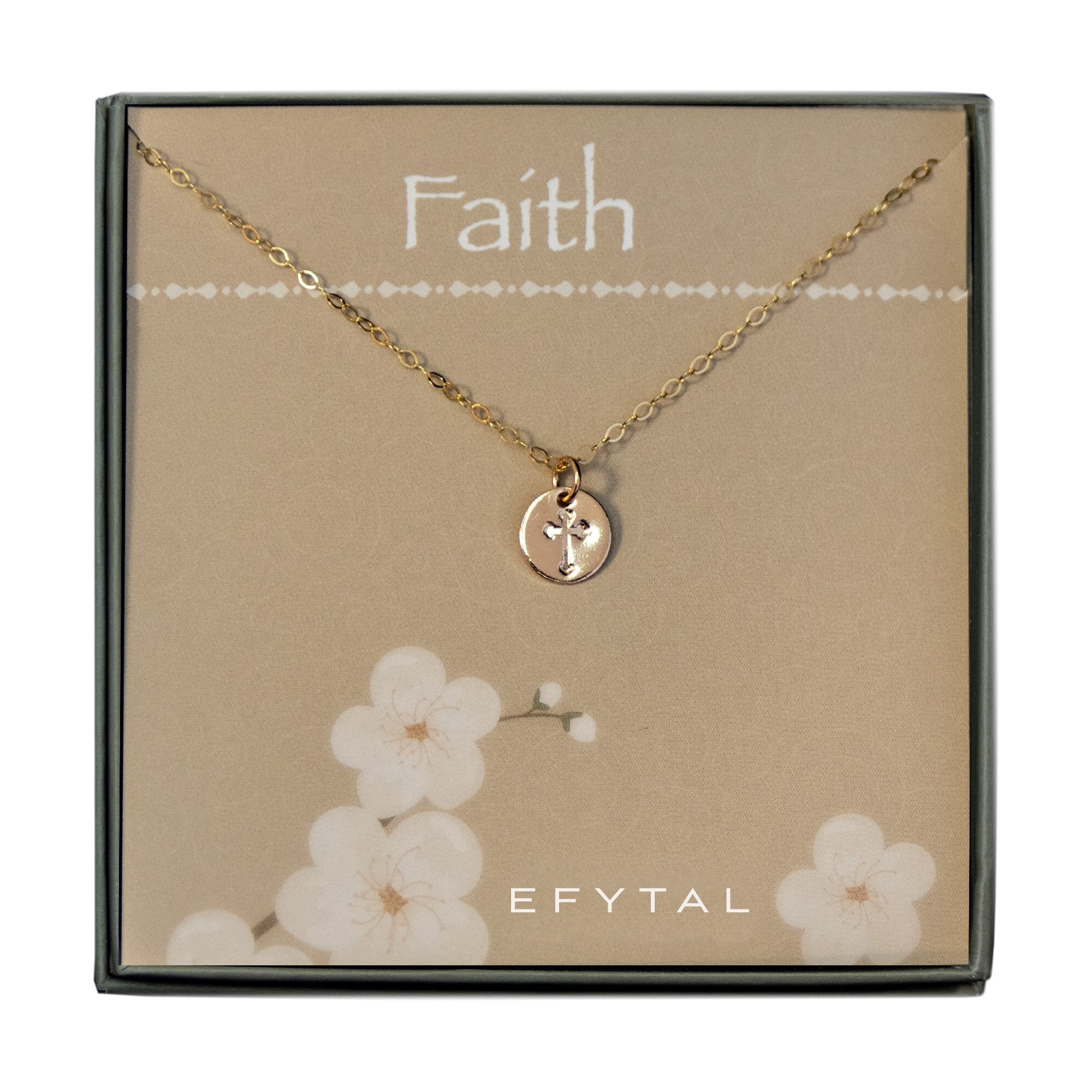 EFYTAL Tiny Hand Stamped Gold Filled Cross Necklace for Her
