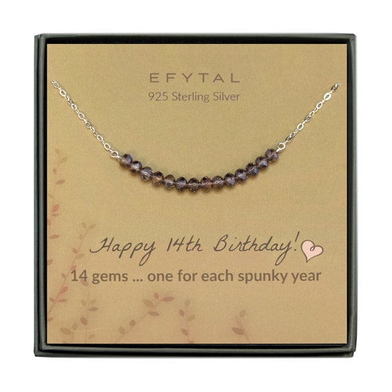 14th Birthday Gifts for Girls, 925 Sterling Silver Beaded Necklace, 14  Beads for 14 Year Old Girl, Daughter Granddaughter Gift 14 