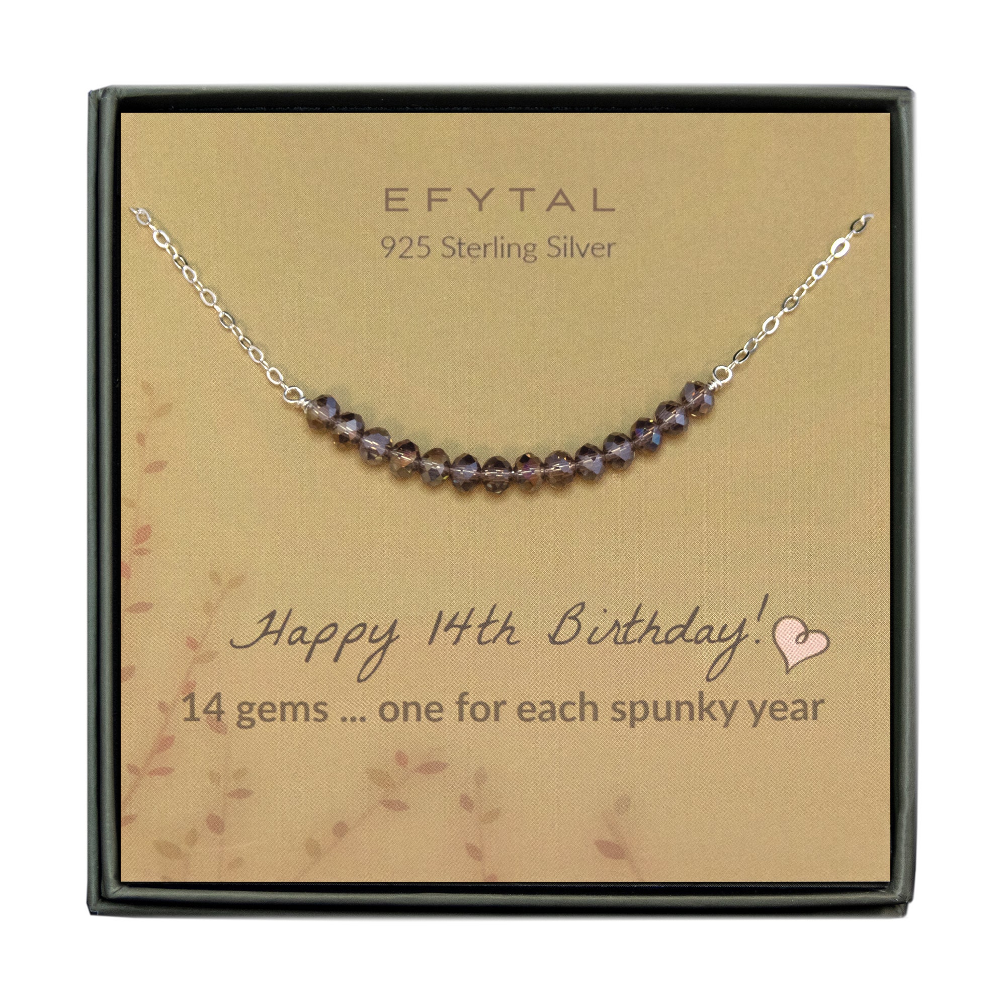14th Birthday Gifts for Girls, 925 Sterling Silver Beaded Necklace, 14 Beads for 14 Year Old Girl, Daughter Granddaughter Gift 14