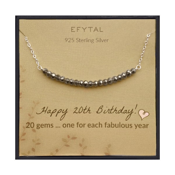 20th Birthday Gifts for Girls, Sterling Silver Necklace, 20 Beads for 20 Year Old Girl, Jewelry Gift Idea 20