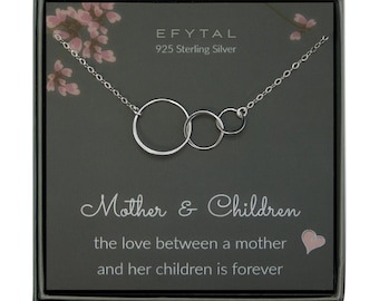 Gifts for Mom, EFYTAL Sterling Silver or Gold Plated 3 Circle Necklace, Mom of 2 Children, Mother and Children, Wife Gifts, Mothers Day 64