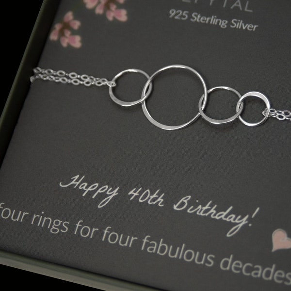 40 Birthday Gifts, EFYTAL Sterling Silver 4 Ring Bracelet for Women, 4 Circles Gifts for 40 Year Old, 40th Birthday Gifts for Sister 40