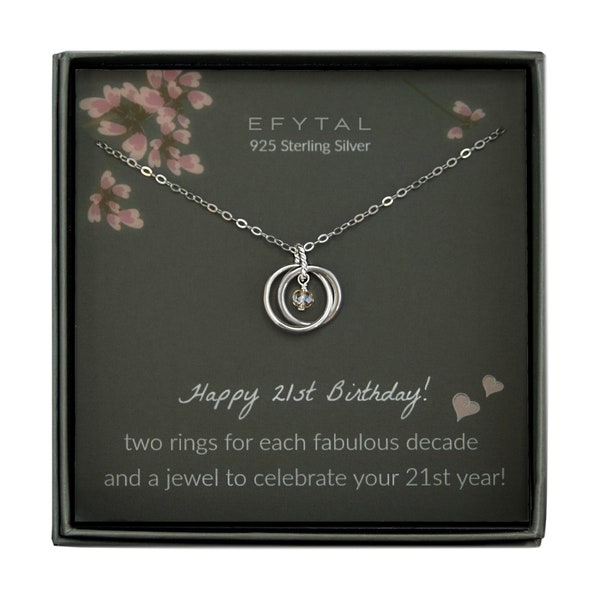 21st Birthday Gift, 925 Sterling Silver 21 Year Old Birthday Necklace for Daughter, Birthday Gifts for Her, 2 Circle Necklaces 21