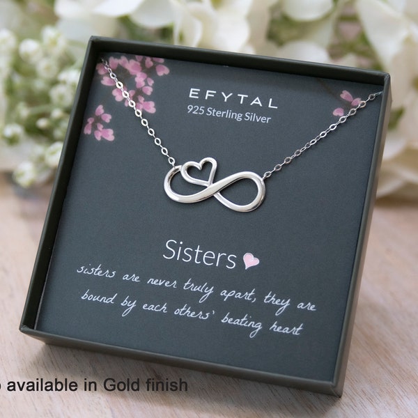 Sisters Gifts from Sister, EFYTAL 925 Sterling Silver Infinity Heart Necklace, Birthday Jewelry Gifts for Sister, Best Friend Necklaces 51