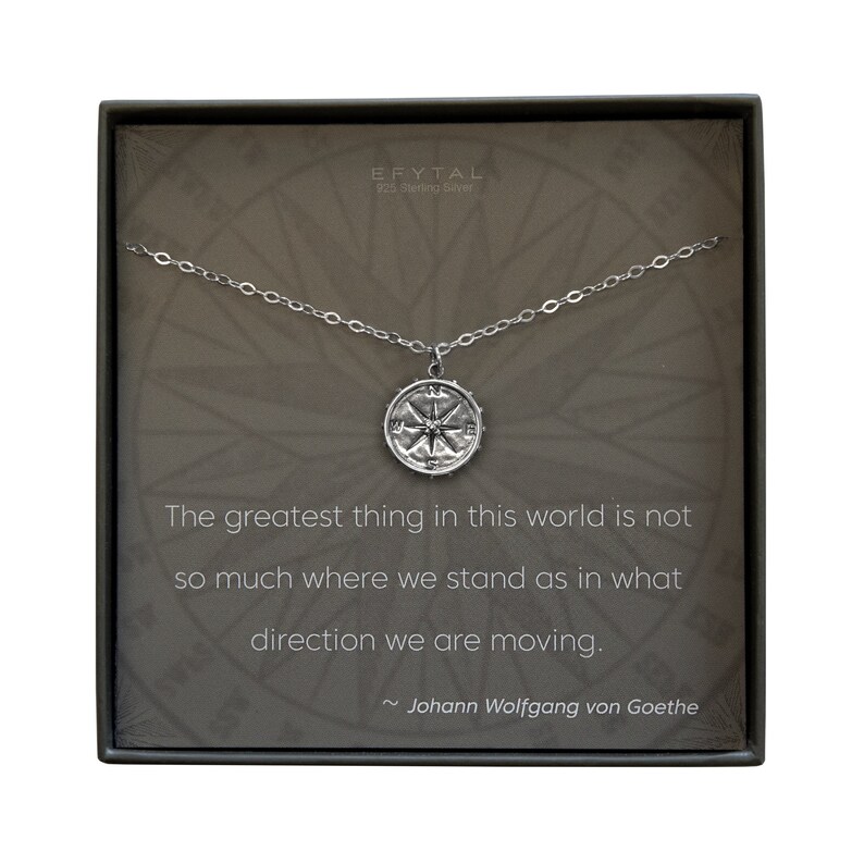 925 Sterling Silver Nellie Studded Compass Necklace for Best Friend Recovery Gifts 182 Inspirational Gifts Grad Gift for Daughter