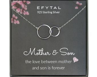 Mother Son Necklace, 925 Sterling Silver EFYTAL 2 Circle Necklace, Mama Necklace, Mother's Day Gifts from Son, New Mom of Son Jewelry 66