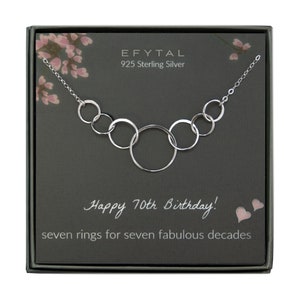 70th Birthday Gifts for Women, EFYTAL Sterling Silver Seven Circle Necklace for Her, 7 Decade Jewelry 70 Years Old, Best Friend Gift 70