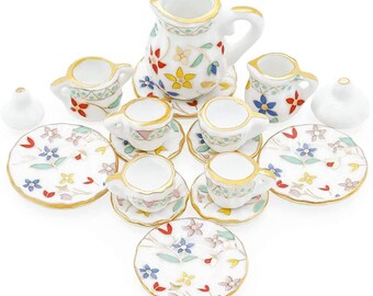 8Pcs 1:12 Dollhouse Miniature Porcelain Tea Cup set Dollhouse Kitchen TablewaEfw