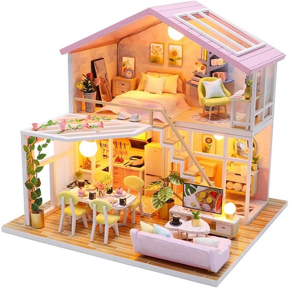 DIY Creative Doll House with Furniture Full Set Miniature Wooden Romantic Pink DIY Creative Doll House with Furniture Full Set Miniature Wooden Romantic Pink