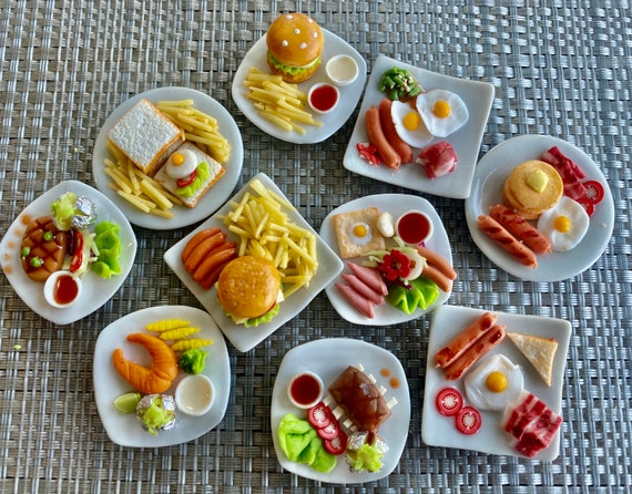 Dollhouse Miniature Breakfast Eggs Bacon & Fruit Plate 