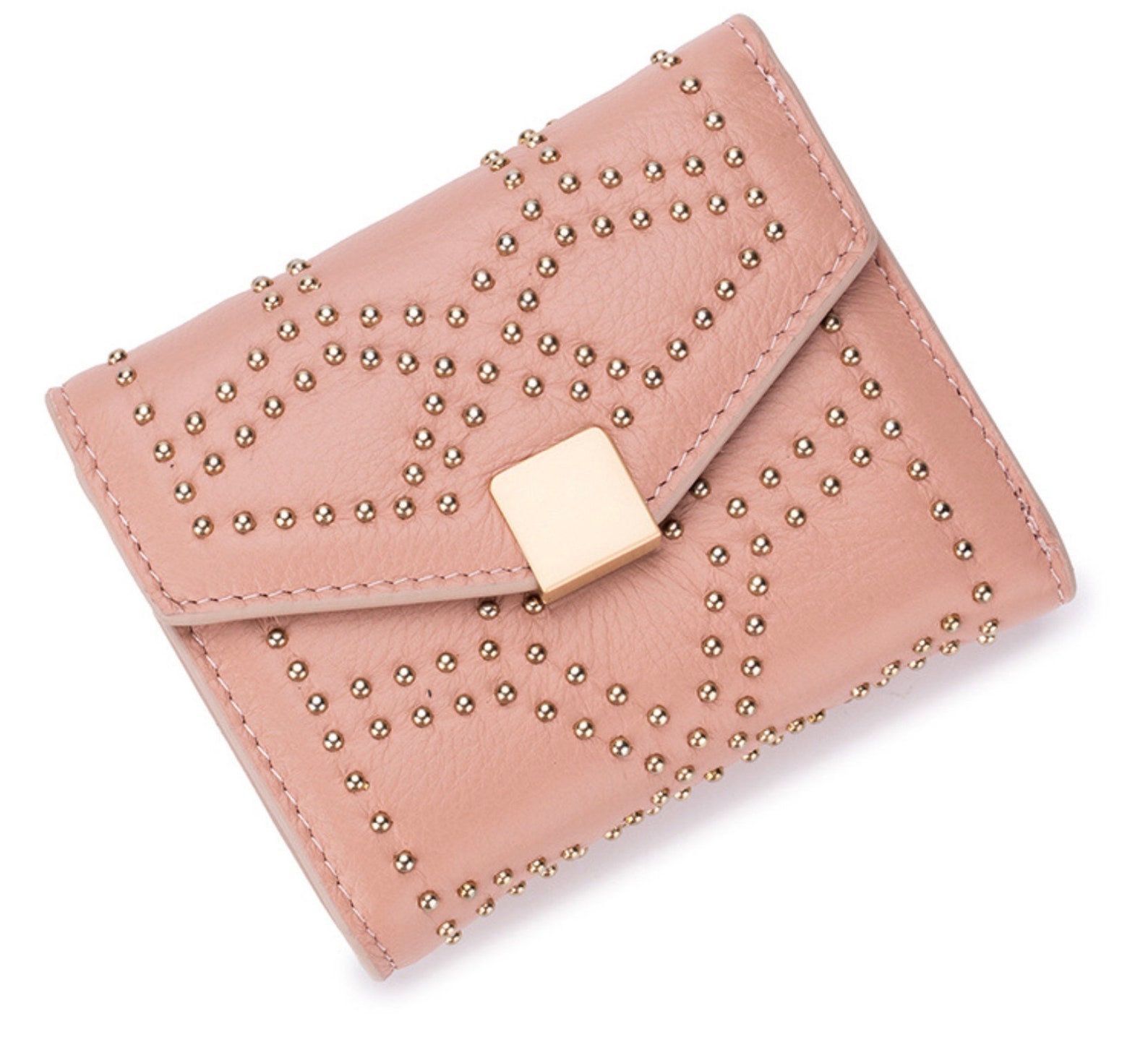 Genuine Leather Bifold Snap Wallet for Women Rivet Studded Etsy
