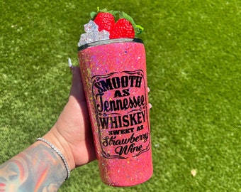 Strawberry Wine Tumbler, Tennessee Whiskey Tumbler, Glitter Tumbler, Fruit Topper Tumbler, Strawberry Tumbler