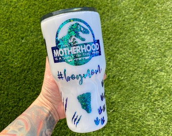 Jurassic Park Motherhood Tumbler, Mom Tumblers, Motherhood Tumblers, Jurassic Park Tumblers, Glitter Tumblers