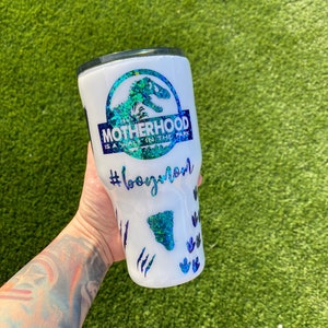 Jurassic Park Motherhood Tumbler, Mom Tumblers, Motherhood Tumblers, Jurassic Park Tumblers, Glitter Tumblers