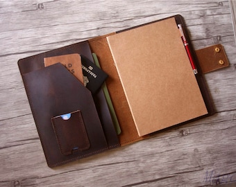 Personalized Leather Portfolio: Handmade Travel Organizer, Padfolio