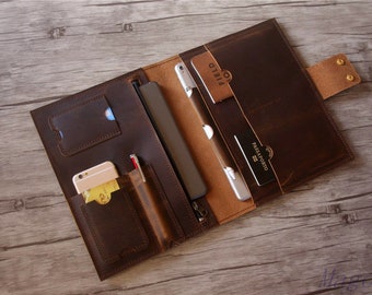 Handmade Distressed Leather Journal Cover: A5 A4 Notebook Organizer