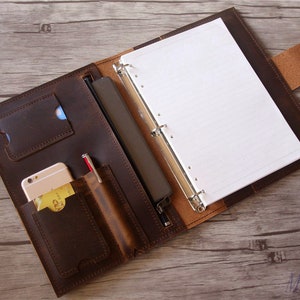 Leder Mappe Ordner Frauen Personalisierte Planer Dokumentenhalter, Reißverschluss Notebook Padfolio, Reise Ordner Tasche für Beutel Männer