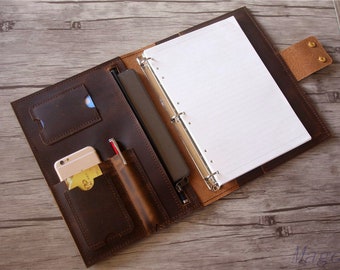 Personalized Leather Portfolio Binder: Handmade Zippered Padfolio