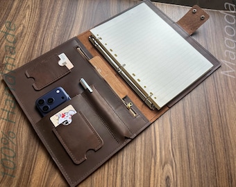 Personalized Leather Portfolio Binder 3 Rings: A4 B5 Letter Folder Work Organizer Client Gifts