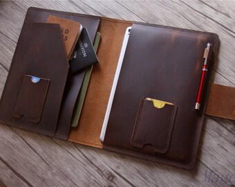 Personalized Leather Portfolio Case Travel Leather Folder Handmade Dad Gift