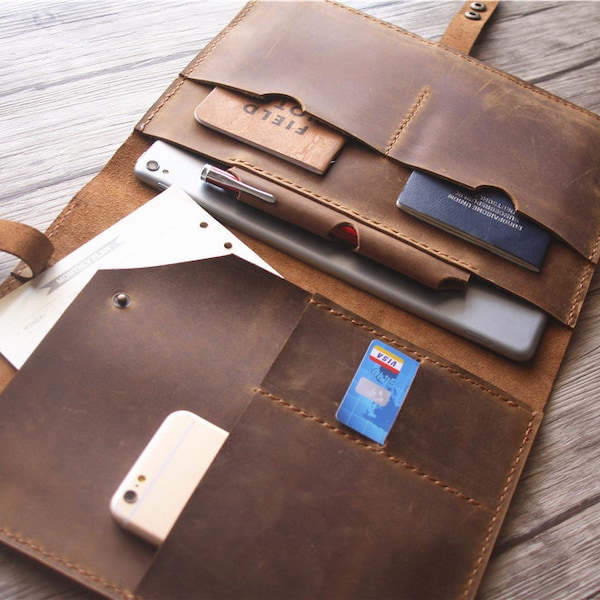 Handmade Leather Journal Portfolio: Personalized Travel Organizer