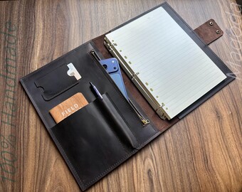 Personalized Leather Portfolio Binder 3 Rings: A4 B5 Letter Folder Team Member Gifts