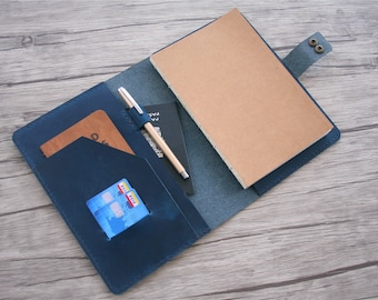 Custom Leather Notebook Cover: Refillable A5 Journal, Personalized Folio
