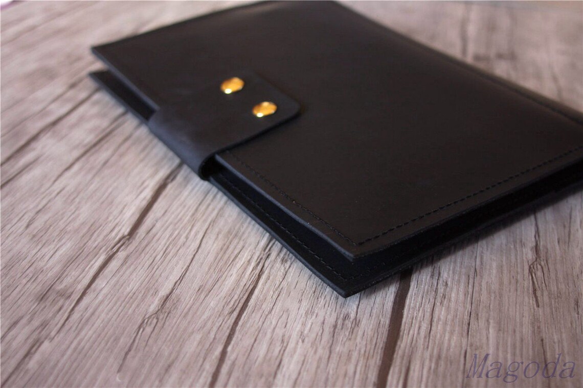 Black Leather Portfolio Zippered Holder Women Personalized Etsy