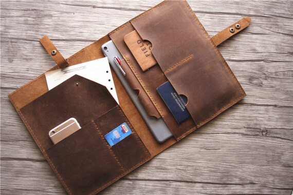 Leather Portfolio Women Personalized Planner Holder Travel Gifts Folder, Notebook Covers Padfolio Binder, Leather Travel Case for Pouch Men