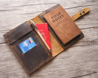 Handmade Distressed Leather A5 Notebook Cover: Travel Organizer