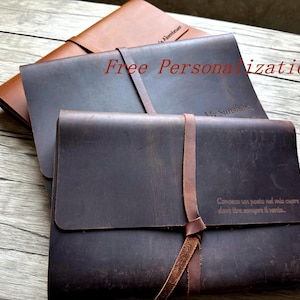 Leather Journal Personalized, Lined Blank Paper Leather Bound Notebook, Custom Sketchbook, Men or Women Writing Scrapbook Large A4, Small A6