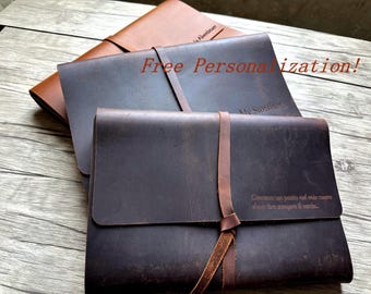 Personalized Leather Journal: Blank Lined Bound Notebook, Custom Sketchbook