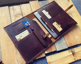 Custom Leather MacBook Case: Handmade Laptop Sleeve with Pockets