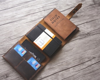 Handmade Distressed Leather Organizer: Field Notes + Moleskine Cover