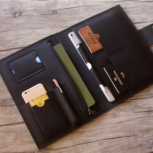 Personalized Black Leather Portfolio: Zippered Organizer, Legal Pad Holder