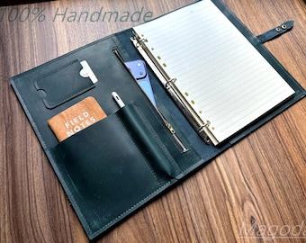 Personalized Blue Leather Portfolio Binder 3 Rings: A4 B5 Letter Folder Boyfriend Gifts