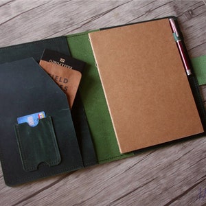 Portafolio de Cuero Verde Planificador Personalizado para Mujeres, Cubre Cuadernos Padfolio, Bolsa de Viaje para Bolsa Hombres Organizador de Útiles Escolares