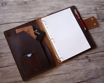 Personalized Leather Portfolio Case Planner: Handmade Travel Folder, A5 Binder Organizer
