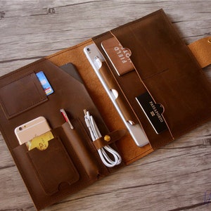Leather Portfolio Document Holder Women Personalized Travel Organizer Folder, Notebook Covers Padfolio, Legal Pad Leather Pouch for Men
