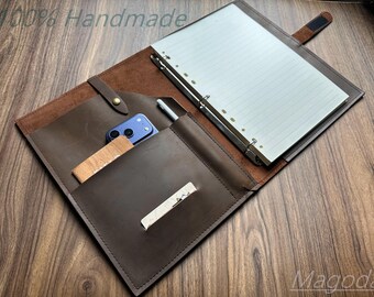 Leather Portfolio Binder 3 Rings Case: Custom A4 B5 Folder Work Organizer Company Gifts