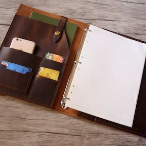 A4 Leather Folder Portfolio Women Personalized Planner Travel Gifts Holder, Notebook Covers Padfolio Binder, Custodia in pelle per Uomo Sacchetto